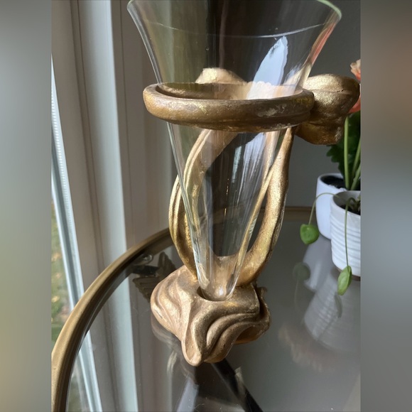 Vintage Gold Bow Resin and Glass Vase 8” - Picture 5 of 11